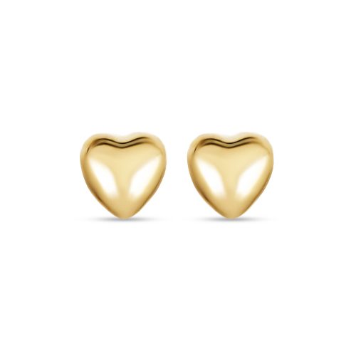 Stone and Strand 14K Yellow Gold Small Gold Heart Puff Stud Earrings Front Image