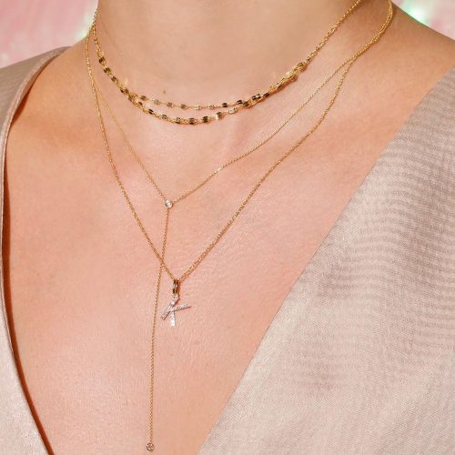 GOLD SPARKLE TRIPLE CHAIN CHOKER NECKLACE ON BODY