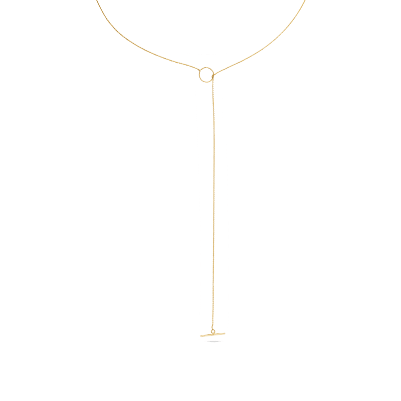 GOLD OPEN CIRCLE TOGGLE CHAIN LARIAT NECKLACE FRONT 2