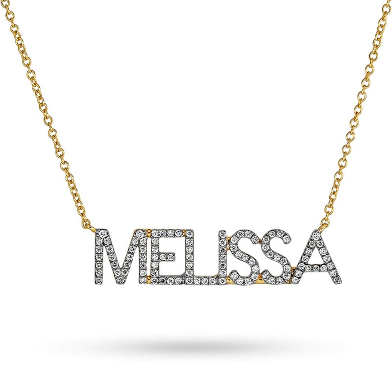 Stone and Strand 14K Yellow Gold Good Girl Name Diamond Necklace Close Up Image