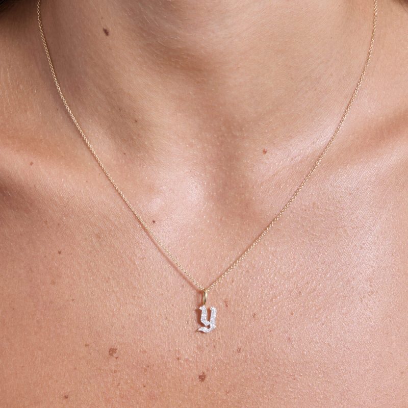 GOTHIC PAVE INITIAL NECKLACE ON BODY