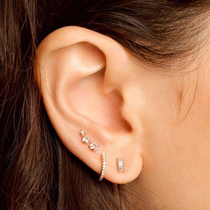 GRADIENT WHITE TOPAZ CLIMBER EARRINGS ON BODY