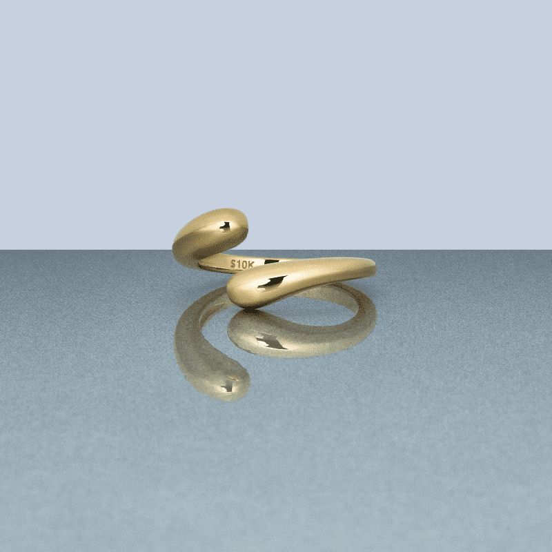 Golden Droplet Hug Ring Still Life