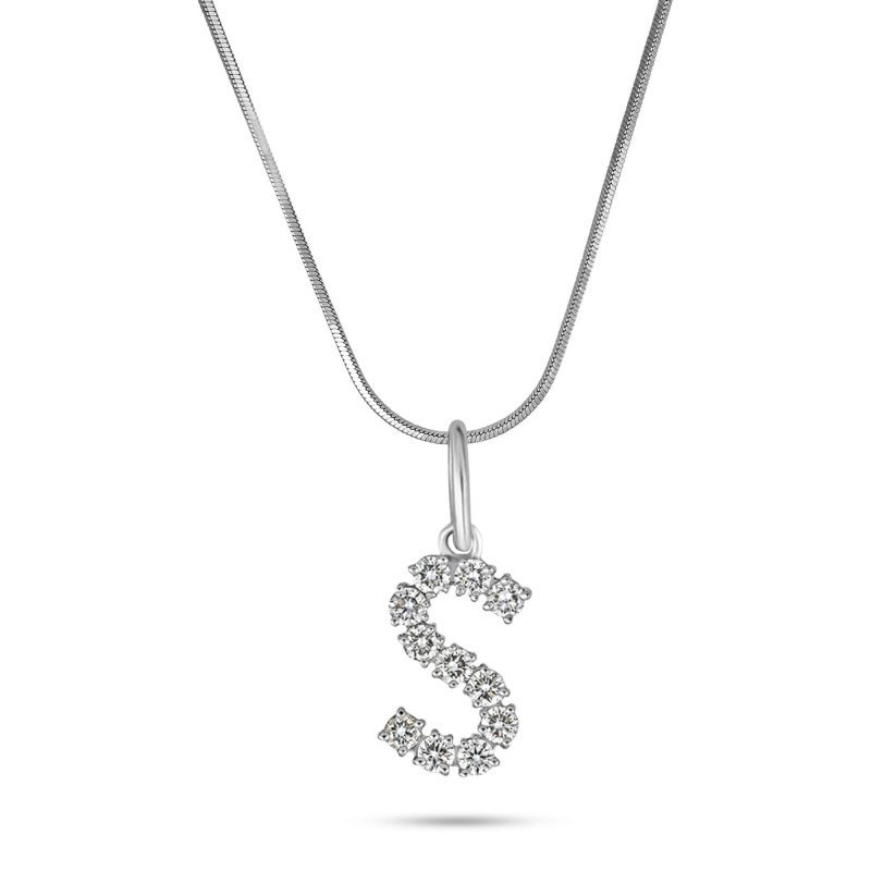 Stone and Strand Sterling Silver Lab-Created Diamond Bold Sparkle Initial Necklace Front Image