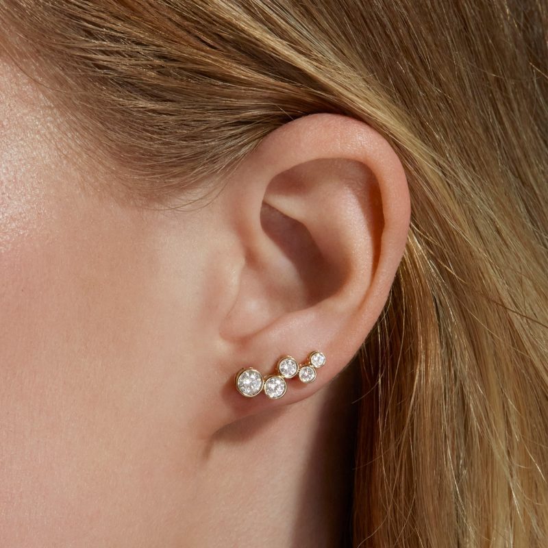 LAB CREATED DIAMOND BUBBLE UP EAR CLIMBER ON BODY