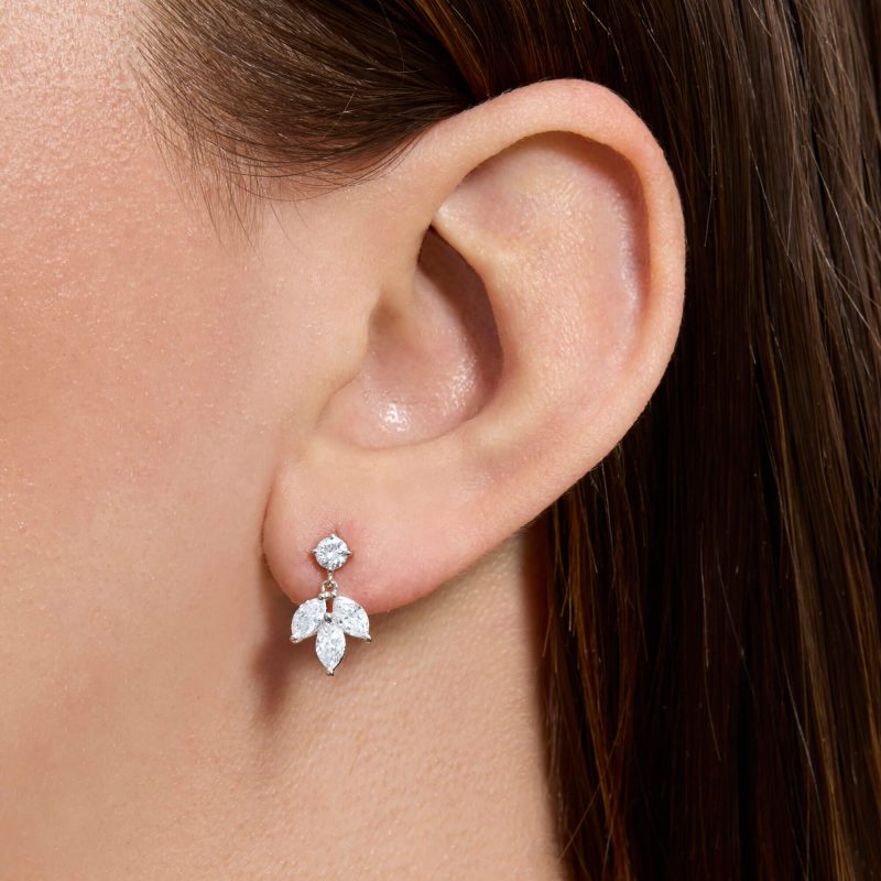 LAB CREATED DIAMOND FLEUR DANGLE EARRINGS ON BODY