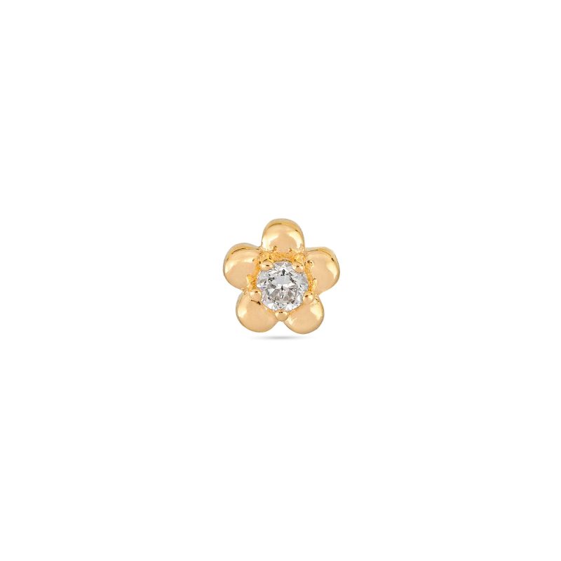 Stone and Strand 14K Yellow Gold Lab-Created Diamond Flower Push Pin Flat Back Front Image