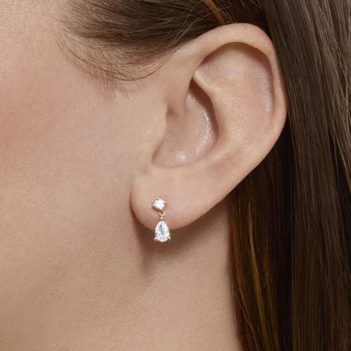 LAB CREATED DIAMOND SCRIPT EARRINGS ON BODY