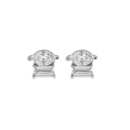 Stone and Strand 14K White Gold Lab-Created Marquise and Emerald Buddy Studs Front Image