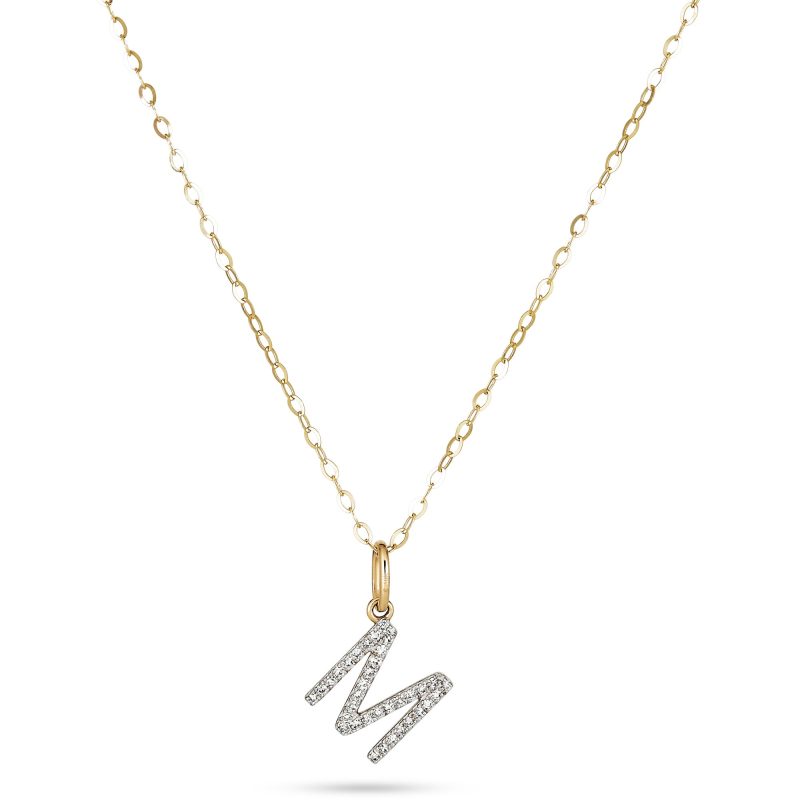 Stone and Strand 10K Yellow Gold Large Pave Diamond Initial Charm Necklace Close Up M Image