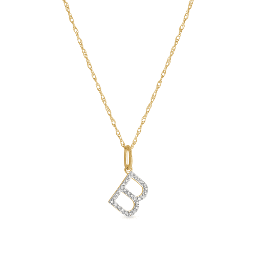 Stone and Strand 10K Yellow Gold Large Pave Diamond Initial Charm Necklace Close Up B Image