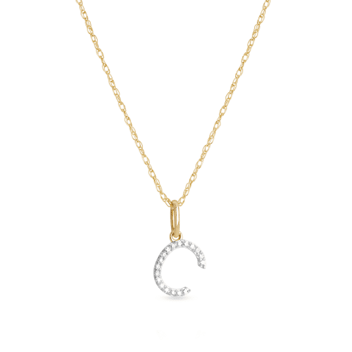 Stone and Strand 10K Yellow Gold Large Pave Diamond Initial Charm Necklace Close Up C Image