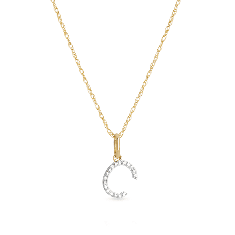 Stone and Strand 10K Yellow Gold Large Pave Diamond Initial Charm Necklace Close Up C Image