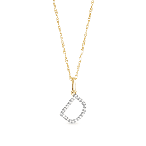 Stone and Strand 10K Yellow Gold Large Pave Diamond Initial Charm Necklace Close Up D Image