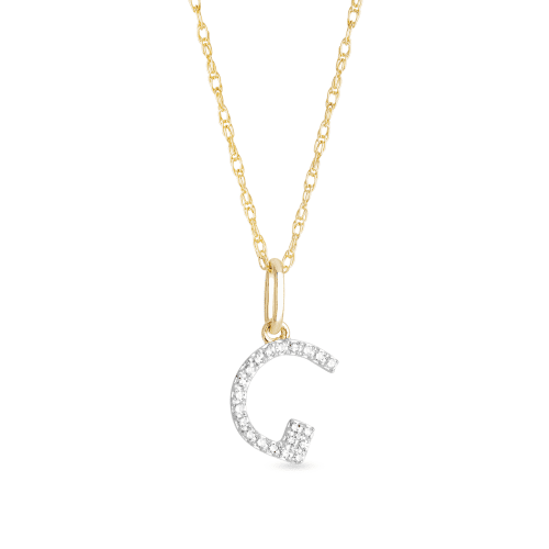 Stone and Strand 10K Yellow Gold Large Pave Diamond Initial Charm Necklace Close Up G Image