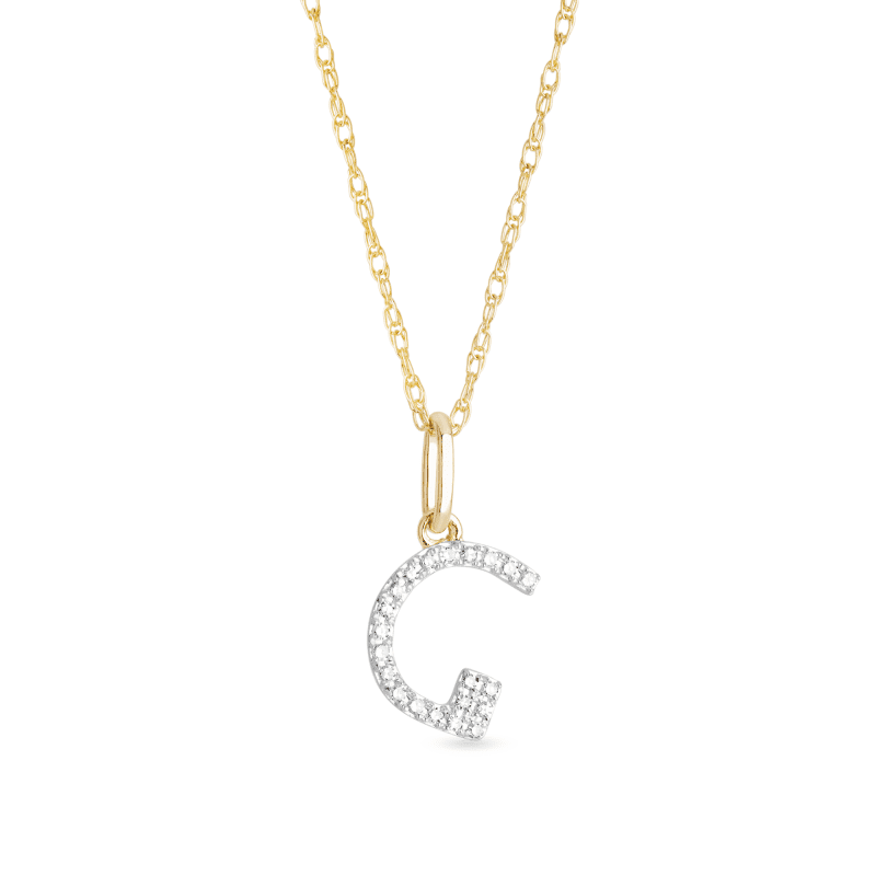 Stone and Strand 10K Yellow Gold Large Pave Diamond Initial Charm Necklace Close Up G Image