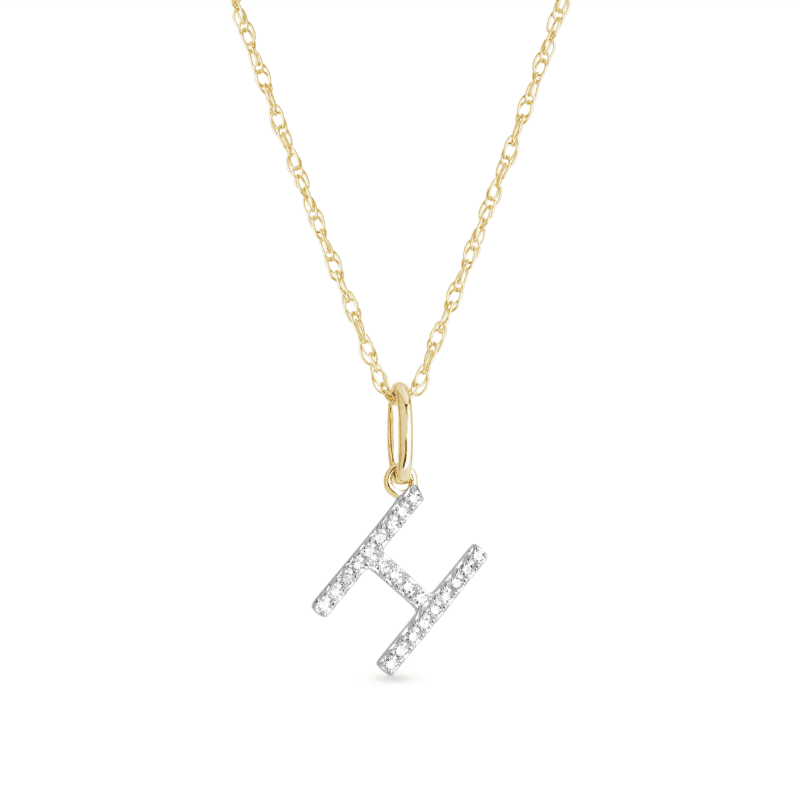 Stone and Strand 10K Yellow Gold Large Pave Diamond Initial Charm Necklace Close Up H Image