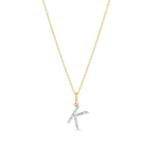 Stone and Strand 10K Yellow Gold Large Pave Diamond Initial Charm Necklace Close Up K Image