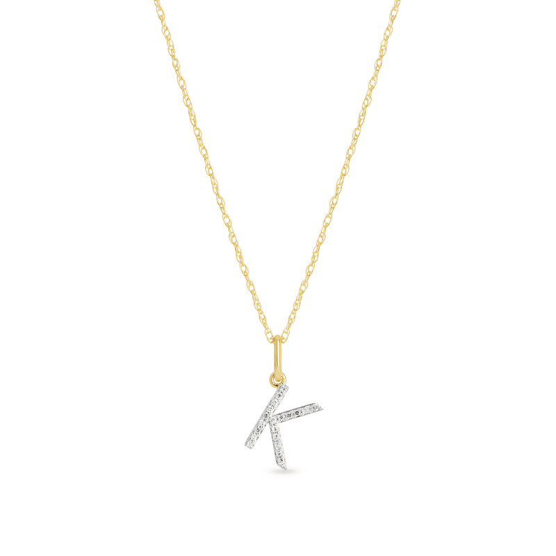 Stone and Strand 10K Yellow Gold Large Pave Diamond Initial Charm Necklace Close Up K Image