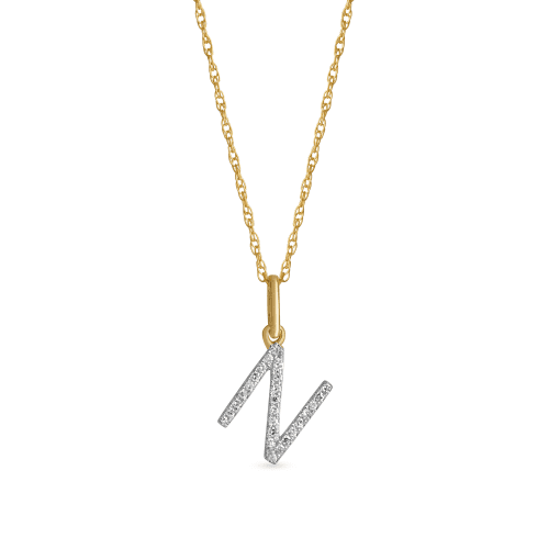 Stone and Strand 10K Yellow Gold Large Pave Diamond Initial Charm Necklace Close Up N Image