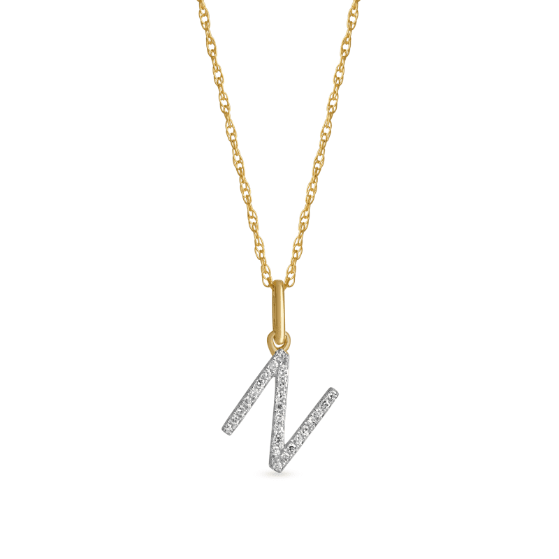 Stone and Strand 10K Yellow Gold Large Pave Diamond Initial Charm Necklace Close Up N Image