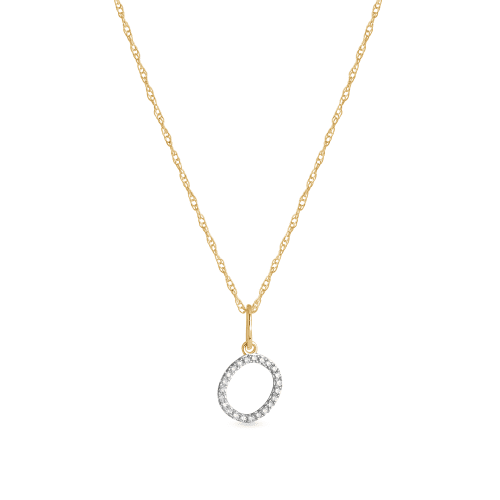 Stone and Strand 10K Yellow Gold Large Pave Diamond Initial Charm Necklace Close Up O Image