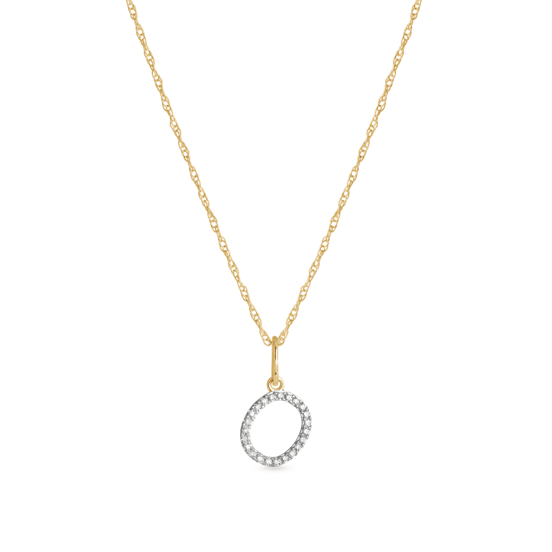 Stone and Strand 10K Yellow Gold Large Pave Diamond Initial Charm Necklace Close Up O Image