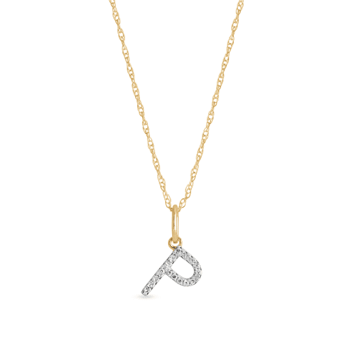 Stone and Strand 10K Yellow Gold Large Pave Diamond Initial Charm Necklace Close Up P Image