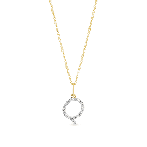 Stone and Strand 10K Yellow Gold Large Pave Diamond Initial Charm Necklace Close Up Q Image