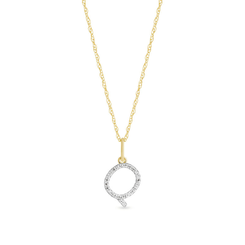 Stone and Strand 10K Yellow Gold Large Pave Diamond Initial Charm Necklace Close Up Q Image