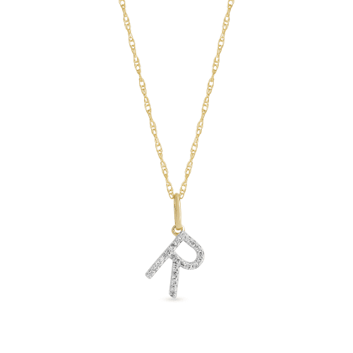 Stone and Strand 10K Yellow Gold Large Pave Diamond Initial Charm Necklace Close Up R Image