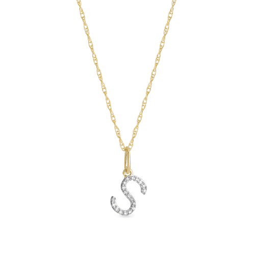 Stone and Strand 10K Yellow Gold Large Pave Diamond Initial Charm Necklace Close Up S Image