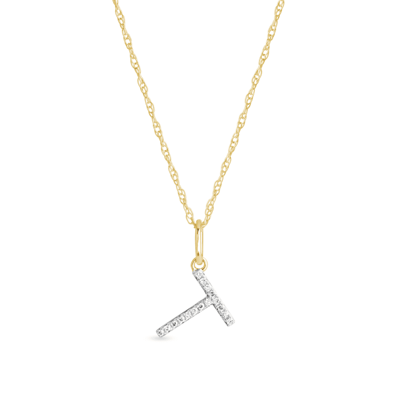 Stone and Strand 10K Yellow Gold Large Pave Diamond Initial Charm Necklace Close Up T Image