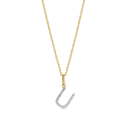 Stone and Strand 10K Yellow Gold Large Pave Diamond Initial Charm Necklace Close Up U Image