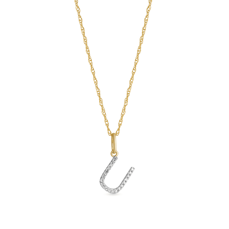 Stone and Strand 10K Yellow Gold Large Pave Diamond Initial Charm Necklace Close Up U Image