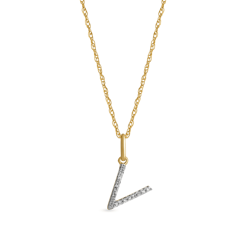 Stone and Strand 10K Yellow Gold Large Pave Diamond Initial Charm Necklace Close Up V Image