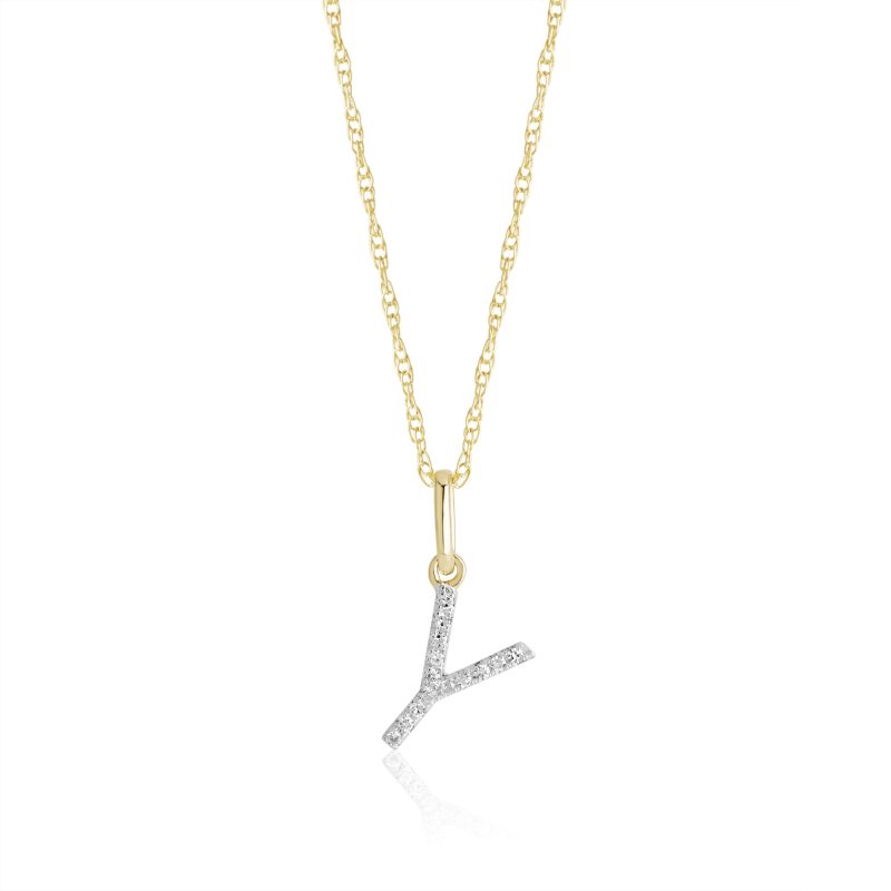 Stone and Strand 10K Yellow Gold Large Pave Diamond Initial Charm Necklace Close Up Y Image