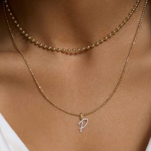 LARGE PAVE SCRIPTED INITIAL CHARM NECKLACE WEAR IT WITH