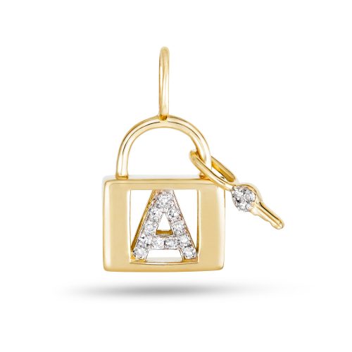 Stone and Strand 14K Yellow Gold Love Lock Diamond Initial Charm Front A Image