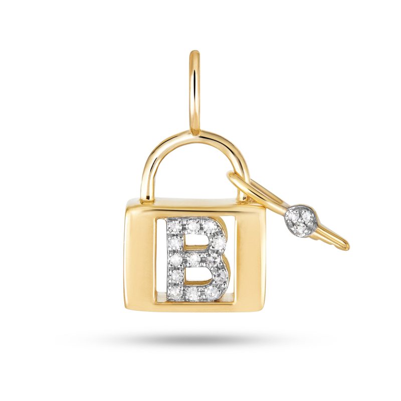 Stone and Strand 14K Yellow Gold Love Lock Diamond Initial Charm Front B Image