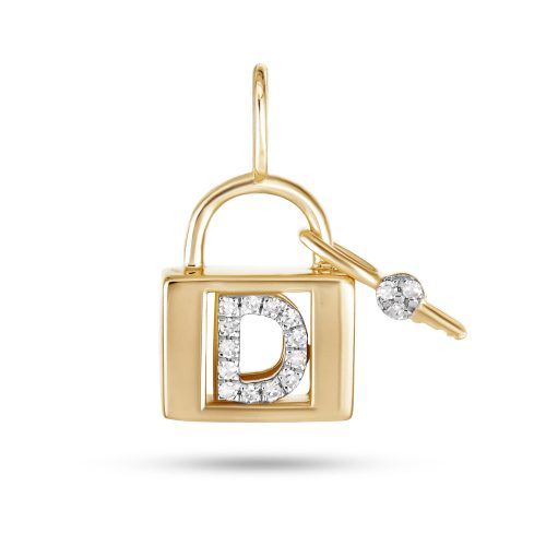 Stone and Strand 14K Yellow Gold Love Lock Diamond Initial Charm Front D Image