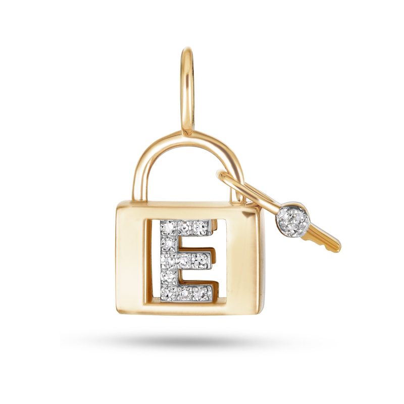 Stone and Strand 14K Yellow Gold Love Lock Diamond Initial Charm Front E Image