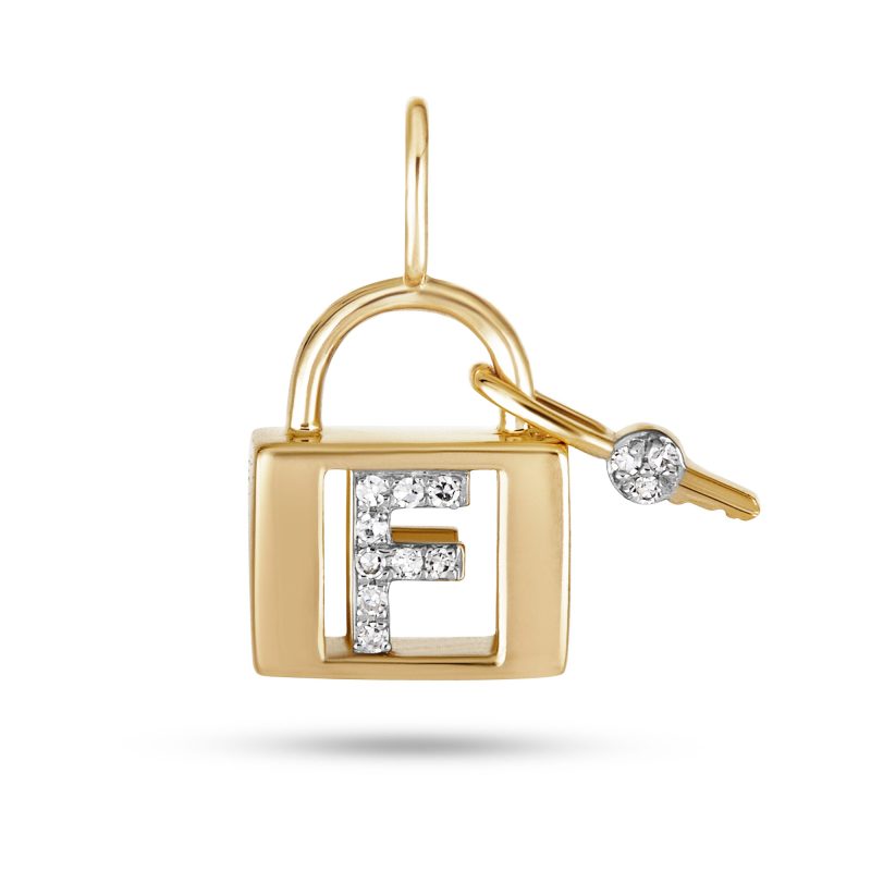 Stone and Strand 14K Yellow Gold Love Lock Diamond Initial Charm Front F Image