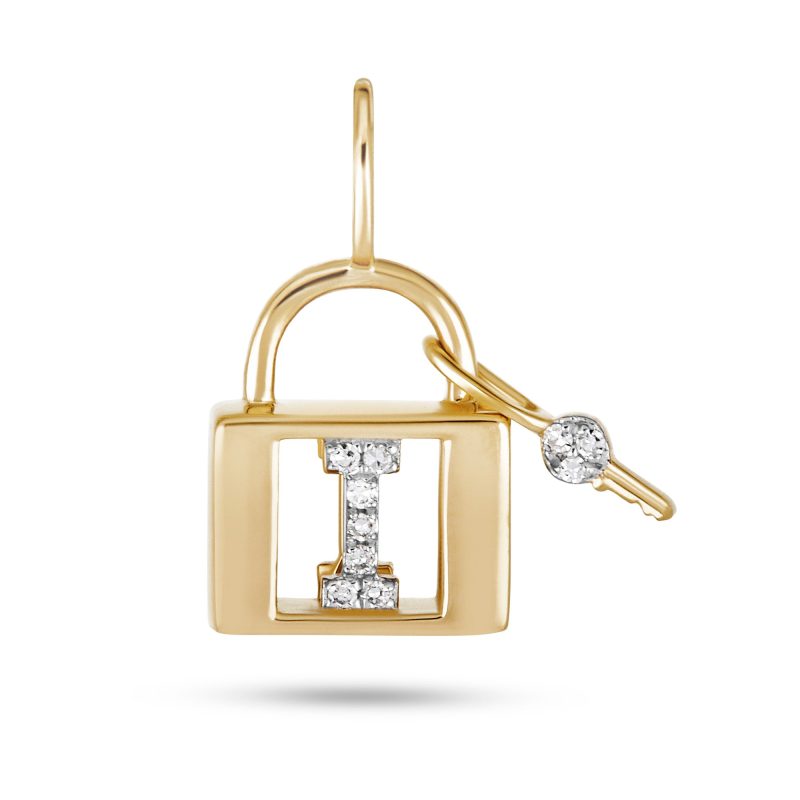 Stone and Strand 14K Yellow Gold Love Lock Diamond Initial Charm Front I Image