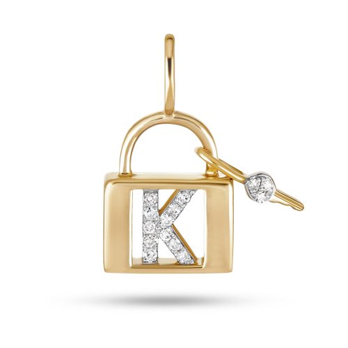 Stone and Strand 14K Yellow Gold Love Lock Diamond Initial Charm Front K Image