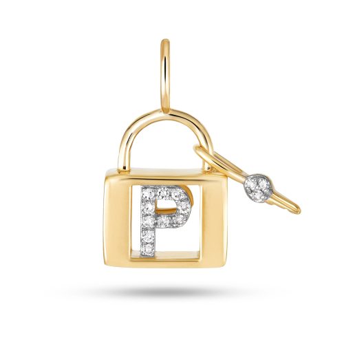 Stone and Strand 14K Yellow Gold Love Lock Diamond Initial Charm Front P Image