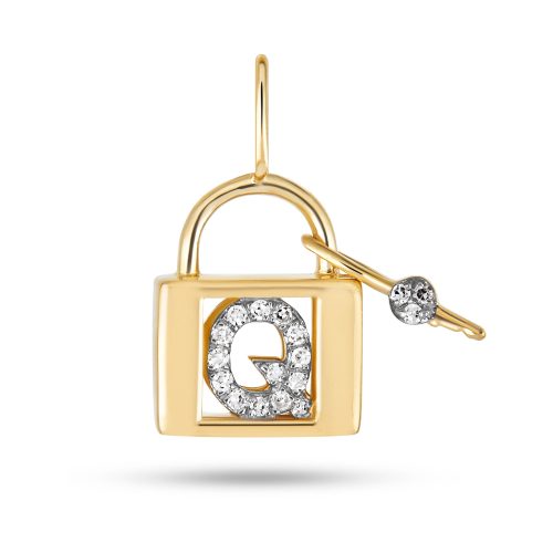 Stone and Strand 14K Yellow Gold Love Lock Diamond Initial Charm Front Q Image