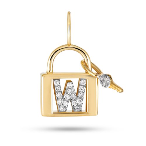 Stone and Strand 14K Yellow Gold Love Lock Diamond Initial Charm Front W Image