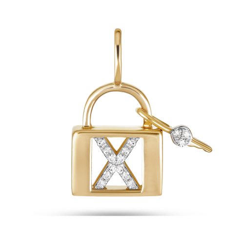 Stone and Strand 14K Yellow Gold Love Lock Diamond Initial Charm Front X Image