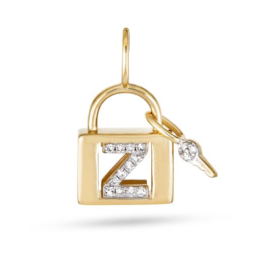 Stone and Strand 14K Yellow Gold Love Lock Diamond Initial Charm Front Z Image